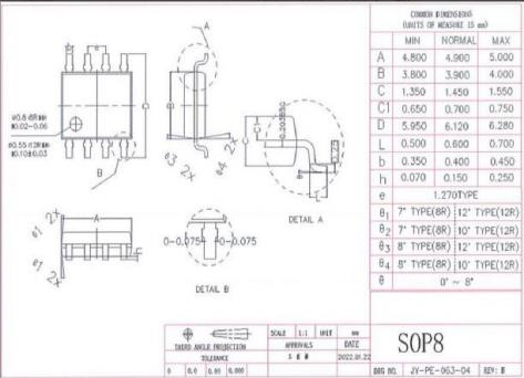 YF52KS8單片機(jī)外形圖與封裝尺寸